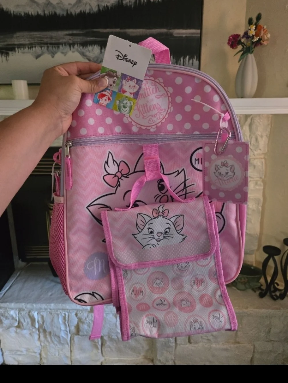 Disney Pink Marie Cat Backpack with Matching Pouch